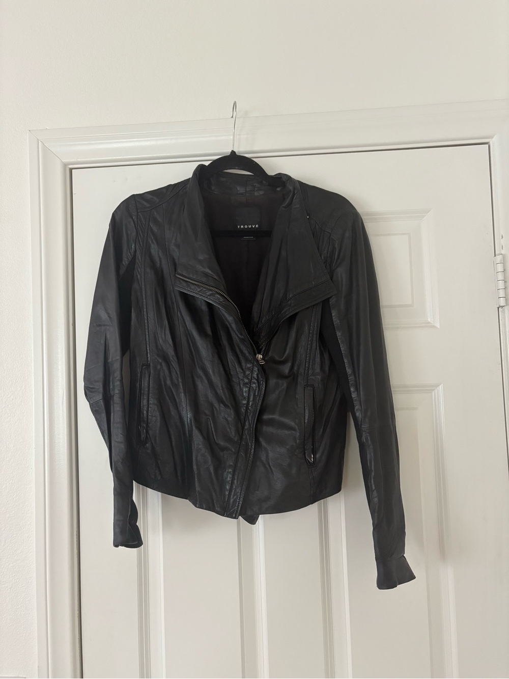 Black Trouvé Leather Asymmetric Zip Jacket
